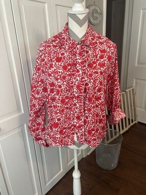 J. Crew Liberty Print Red and White Floral Button-Down Shirt